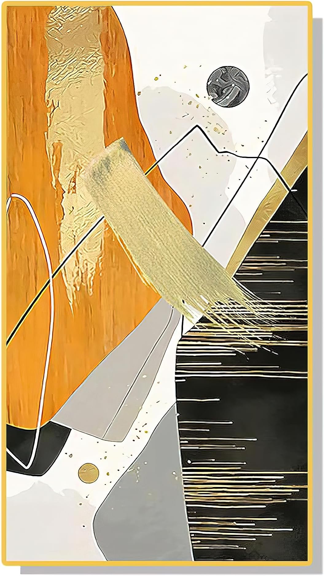 BLISS VIE Abstract Modern Retro Trend Decor Luxury Style Wall Painting Wall Art for Bedroom Living Room, with Crystal Porcelain Alluminium Alloy Frame (Golden rich colours abstract, 50 x 100 cm)