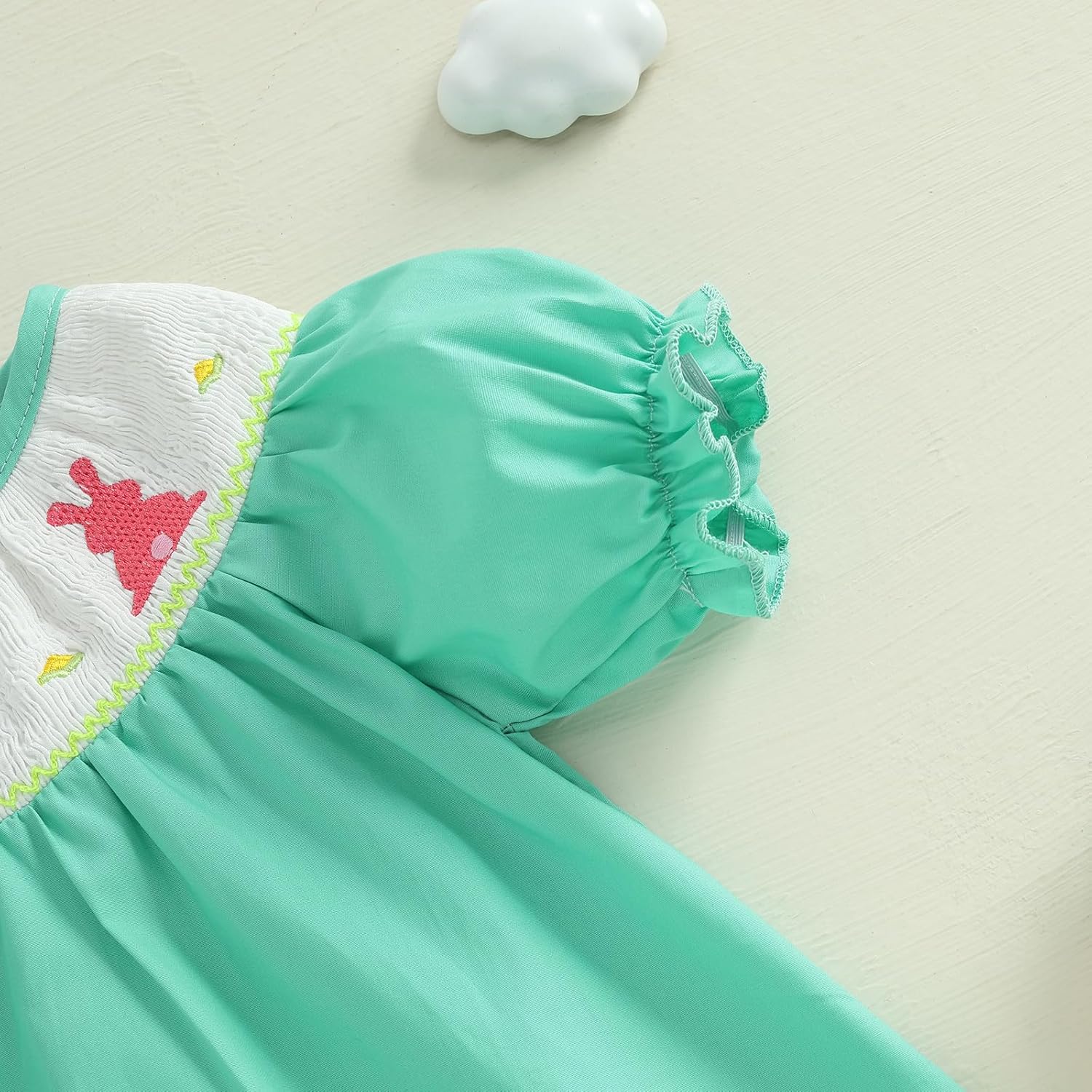 Toddler Girl Easter Smocked Dress Fly/Short Sleeve Bunny Embroidery Dresses Cute Summer Smocked Outfit - Image 6