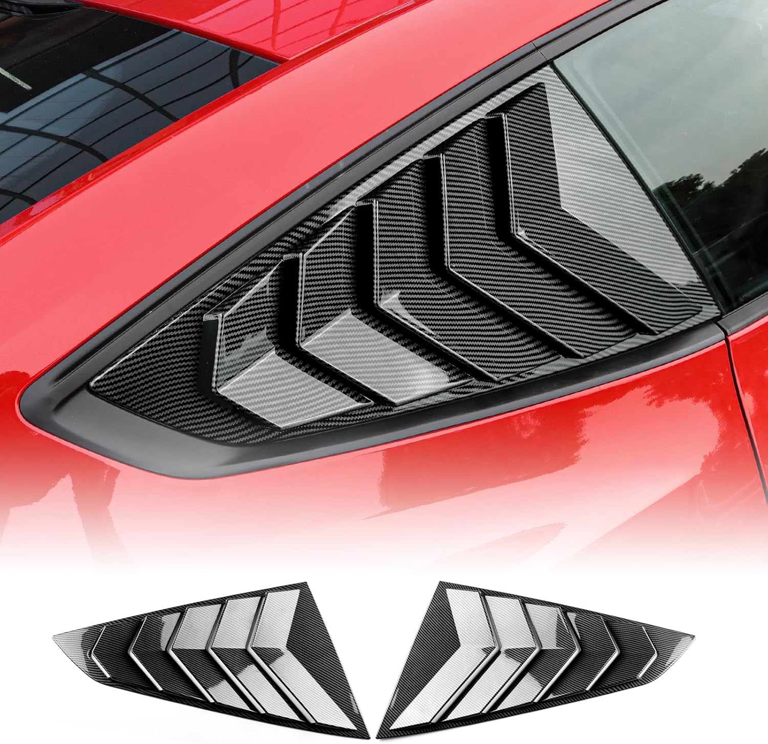 KUNGKIC for 2024 2025 Mustang Rear Side Window Louvers Air Vent Scoop Louvers Window Scoop Louvers Covers ABS Sun Rain Shade Vent Sport Style Cool Exterior Decoration ABS (Carbon Fibre Pattern)