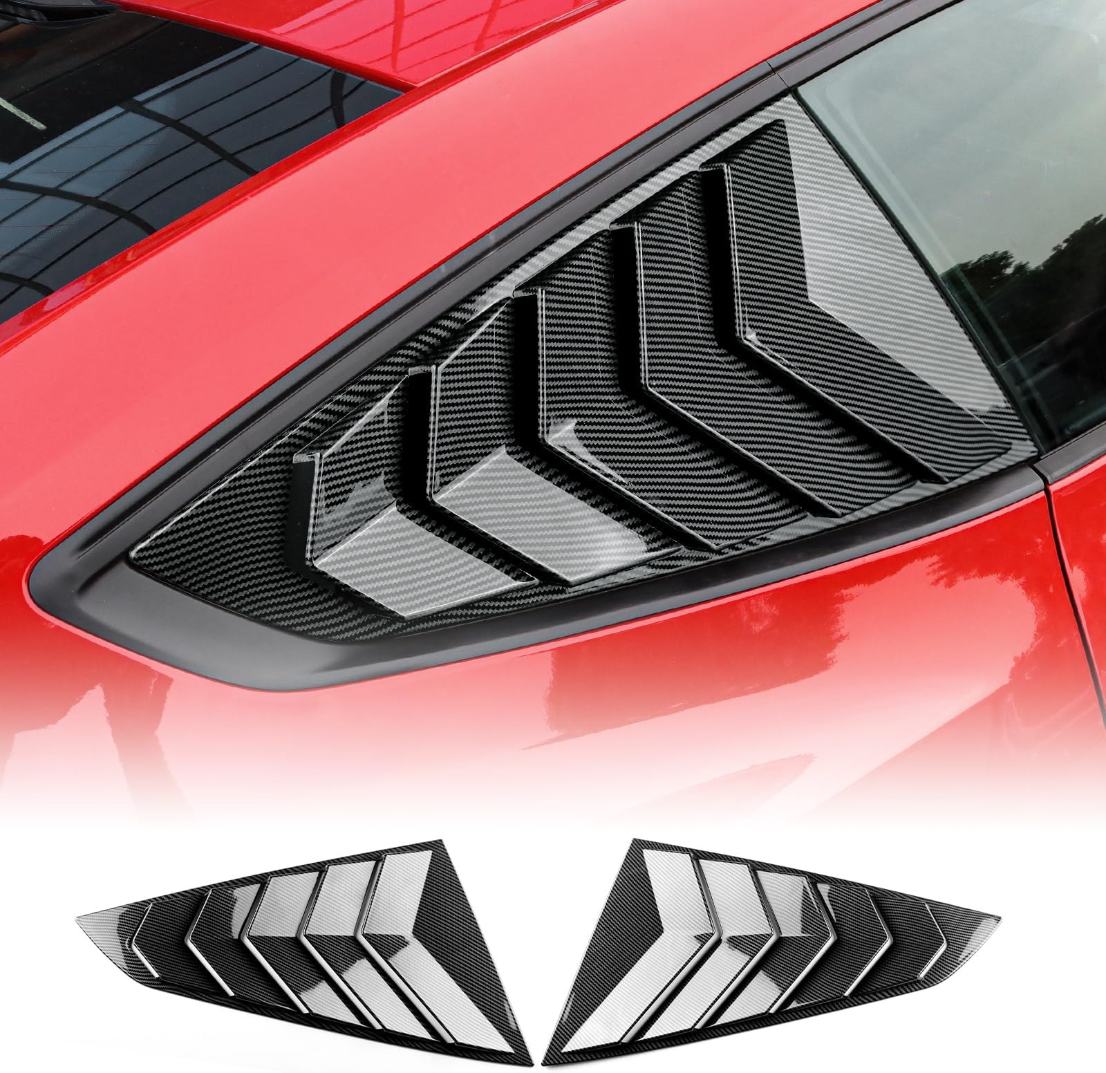 KUNGKIC for 2024 2025 Mustang Rear Side Window Louvers Air Vent Scoop Louvers Window Scoop Louvers Covers ABS Sun Rain Shade Vent Sport Style Cool Exterior Decoration ABS (Carbon Fibre Pattern)