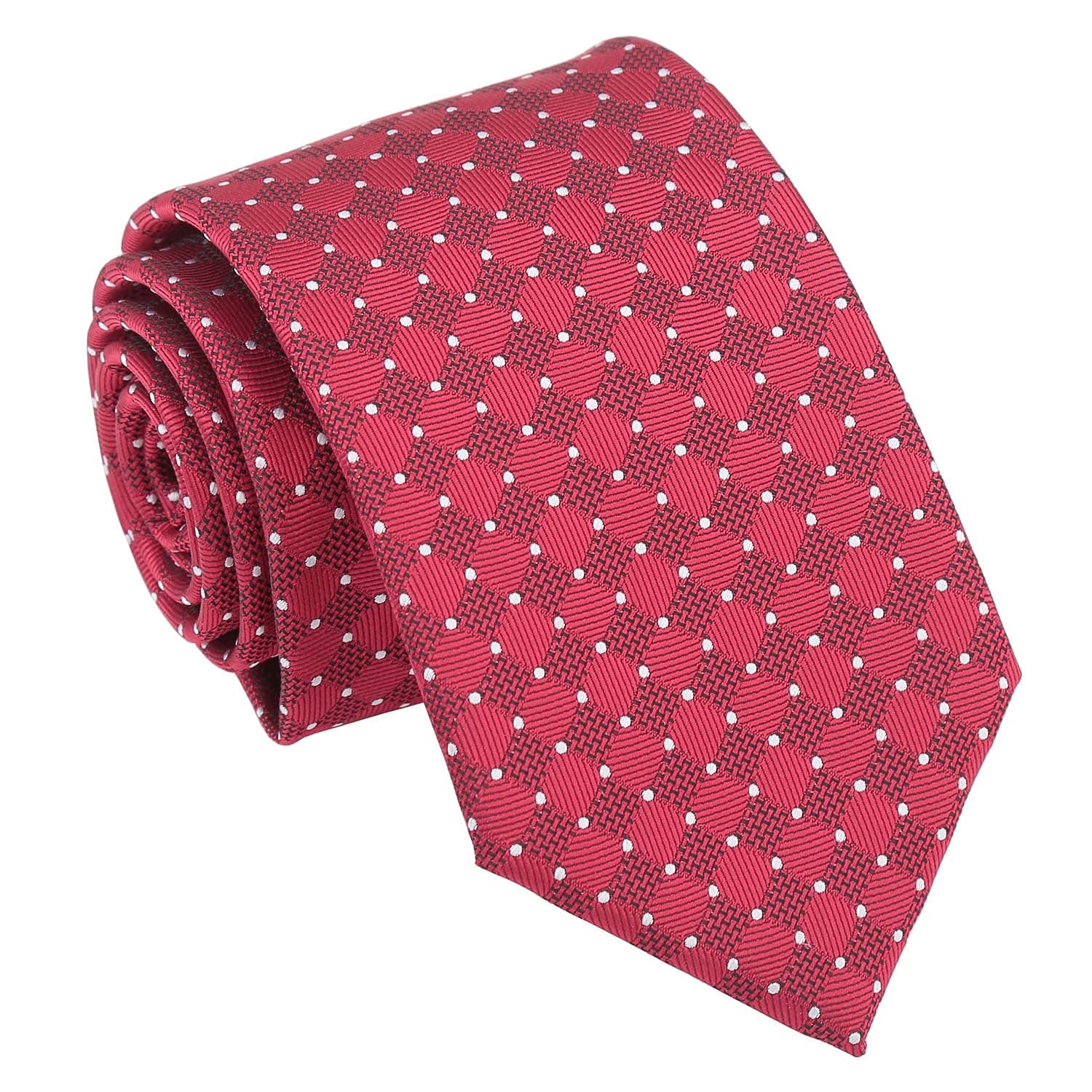 DQT Mens Geometric Pin Dot Tie – 8cm Classic Width Necktie – Wedding, Business & Formal - Red & White