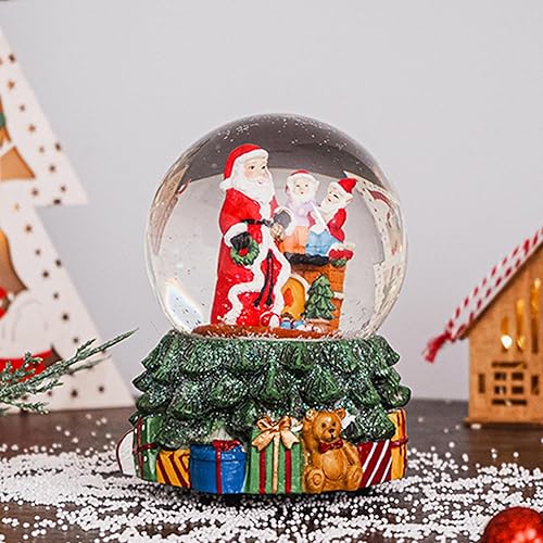 Miniatura 3 de Globo de nieve de cristal de Navidad Polystone Musical Water Globe con música para decoración navideña, Papá Noel y muñeco de nieve Papá Noel,Casa