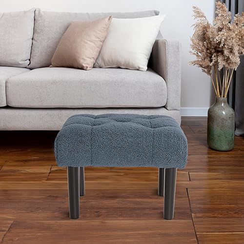 Miniatura 16 de HOUCHICS Reposapiés pequeño, otomano de madera de terciopelo con patas de madera, reposapiés para sofá, asiento adicional para sala de estar,