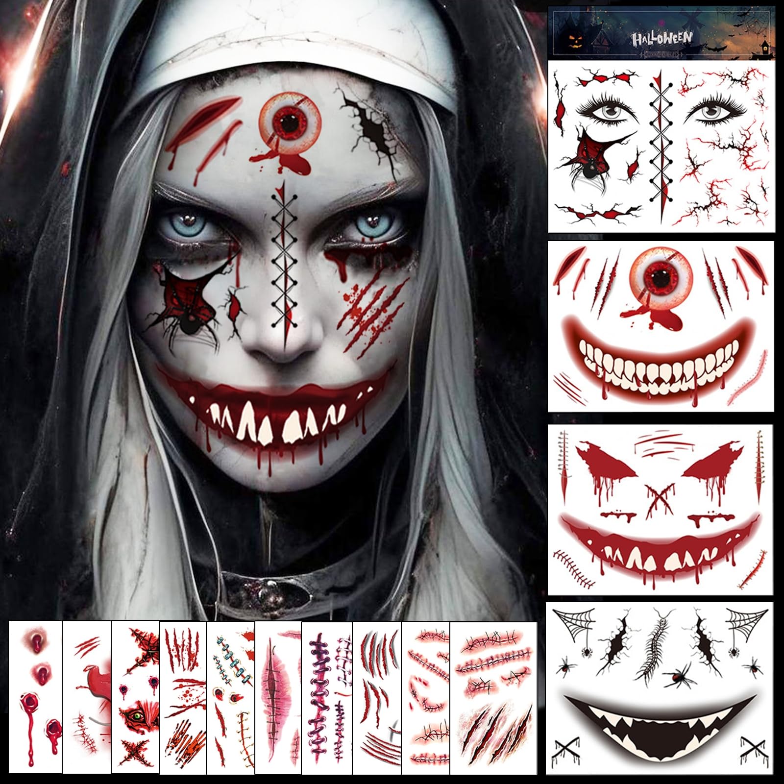 Tatuaż na Halloween, tatuaż z bliznami, kostium na Halloween, kostium dla kobiet i mężczyzn, akcesoria na Halloween, tatuaż na Halloween, Halloween, imprezę
