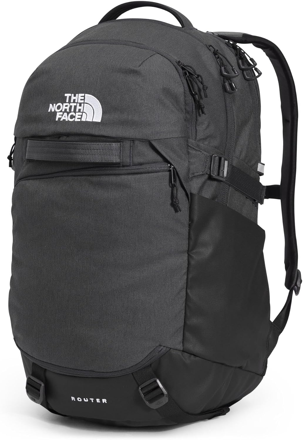 the north face router everyday laptop backpack - daypack, water repellent, laptop sleeve, reflective details, asphalt grey light heather/tnf black-npf, one size one size asphalt grey light heather/tnf black-npf