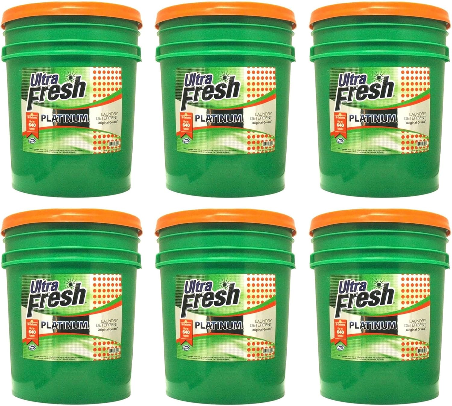 Ultra Fresh 3X Platinum 5 Gallon Laundry Detergent Liquid for All Machine Types with Easy Dispensing Pump, Up to 640 Loads, Original Green (6 Pack)