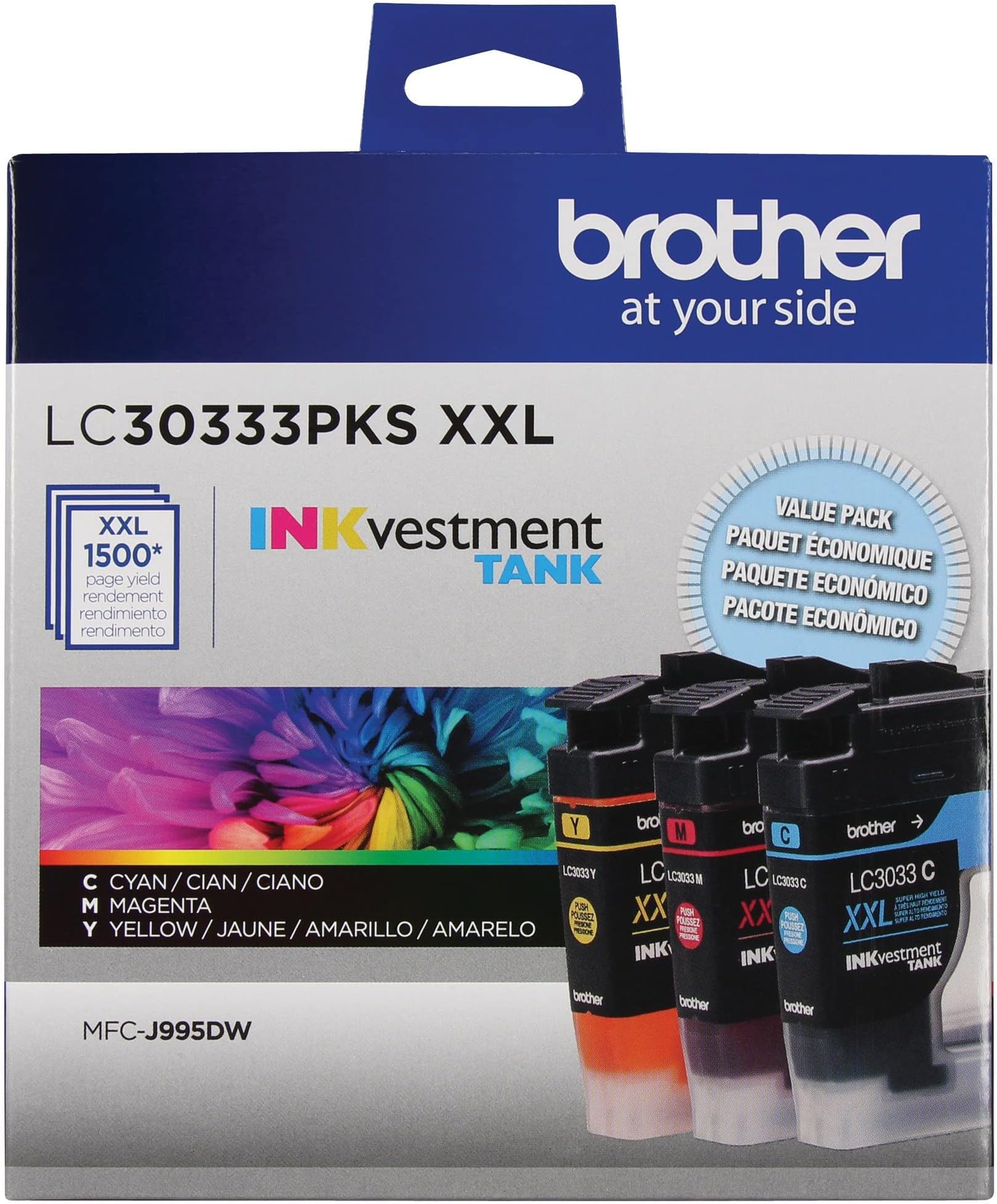 Genuine LC30333PKS 3-Pack, Super High-yield Color INKvestment Tank Ink Cartridges; Includes 1 Cartridge each of Cyan, Magenta & Yellow, Page Yield Up to 1,500 Pages/Cartridge, LC3033