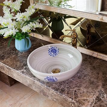 Bathroom Sinks Jingdezhen Ceramic Countertop Basin Retro Creative Round Wash Basin Bathroom Antique Thickened Wash Basin Console Sinks