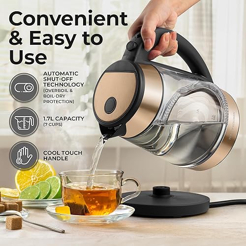 Miniatura 3 de Zulay Kitchen Hervidor de agua eléctrico de ebullición rápida, 1.7 L, 1500 W, apagado automático para protección contra sobreebullición y ebullición