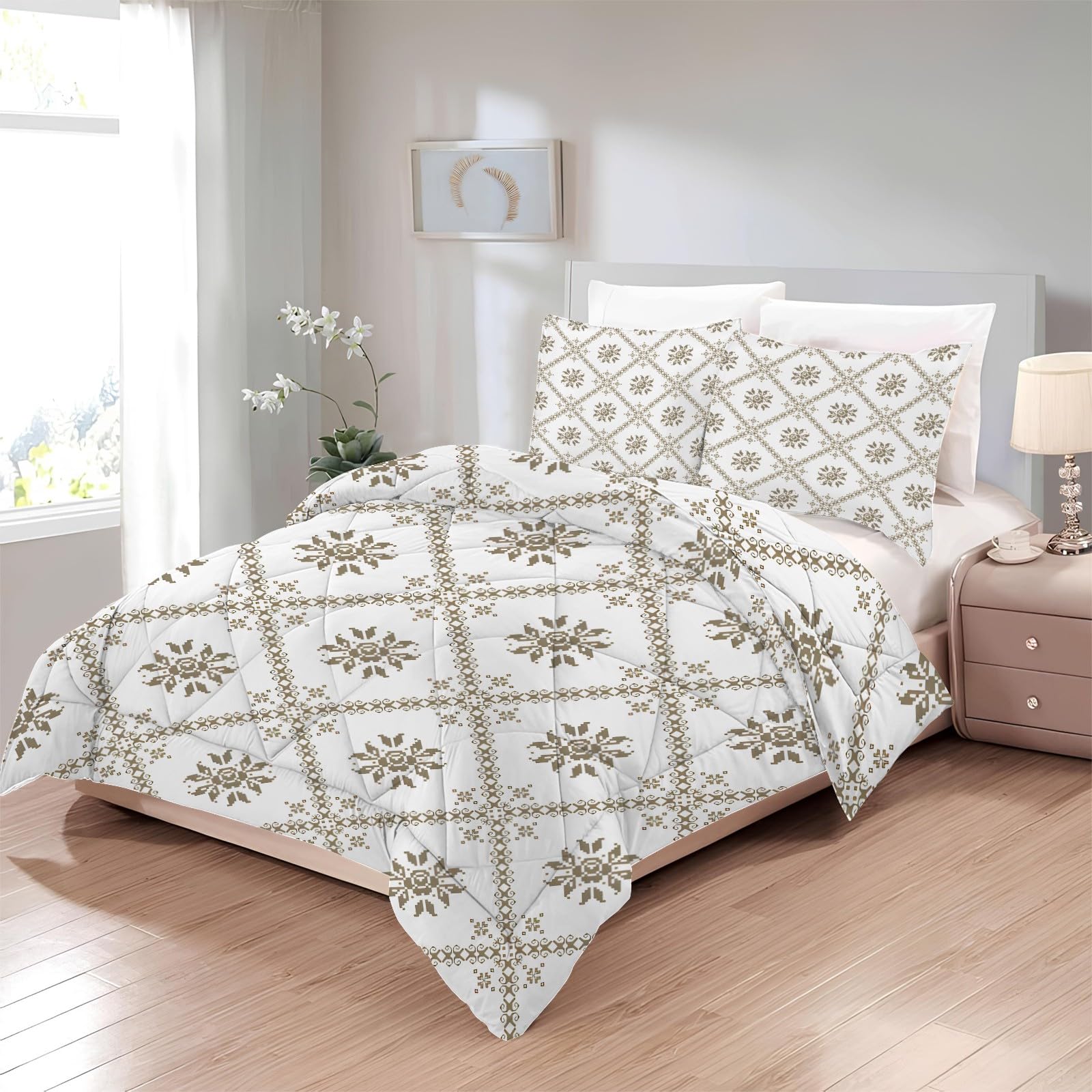 Patchwork Piumino Matrimoniale 4 Stagioni, Geometria Reversibile Piumino Leggero e Morbido, Trapunta in Microfibra Caldo e Traspirante, Fiori Piumone 220x240 Lavabile, U-601