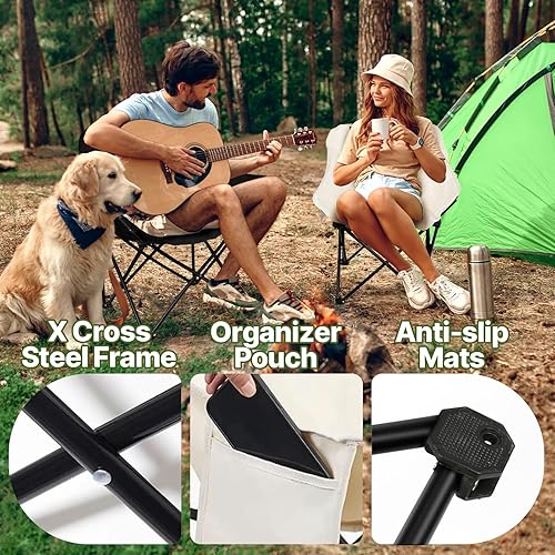 Miniatura 5 de Silla Moon para campamento, silla portátil plegable, ligera, reclinable para exteriores, capacidad de 265 libras, tela Oxford y marco de aluminio,