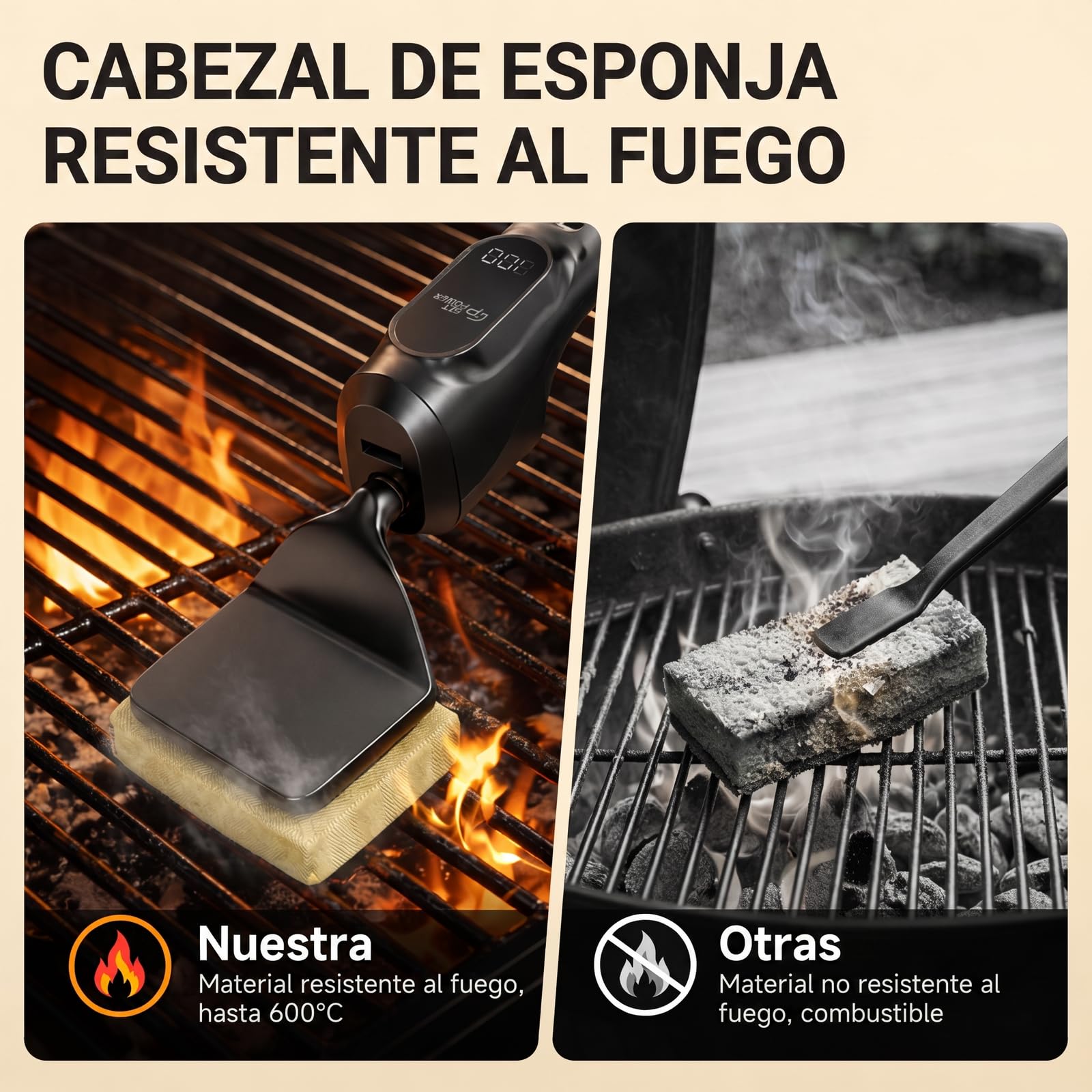 Cepillo eléctrico para barbacoa inalámbrico, control de velocidad basado en presión, recargable, fácil de limpiar, compatible con la mayoría de los aparatos de barbacoa, cerdas metálicas no falladas | Inalámbrico,Recargable,Compatible con la mayoría de lo
