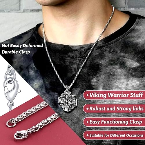Vista 6 de FaithHeart Collar vikingo para hombre, acero inoxidable, mitología nórdica, lanza vikingaamuleto de Odín