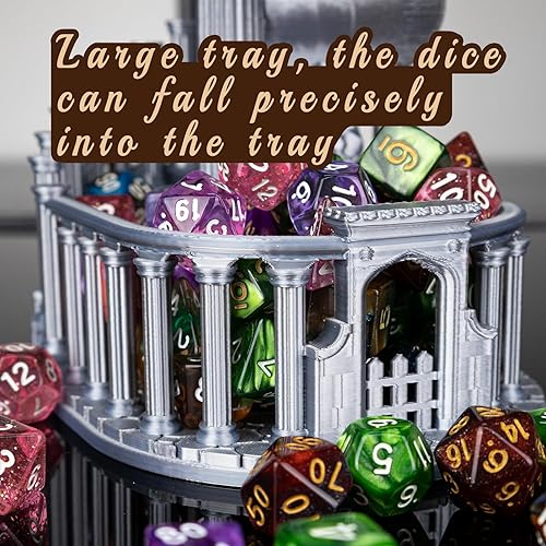 Miniatura 5 de DND - Torre de dados con bandeja para juegos de rol, Calabozos y Dragones, D&D, TRPG, 7 dados incluidos, torre rodante perfecta para dados temáticos