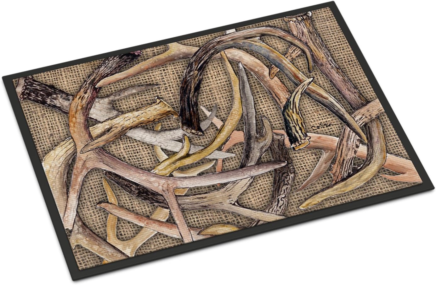 Caroline's Treasures 8732MAT Deer Horns Doormat 18x27 Front Door Mat Indoor Outdoor Rugs for Entryway, Non Slip Washable Low Pile, 18H X 27W