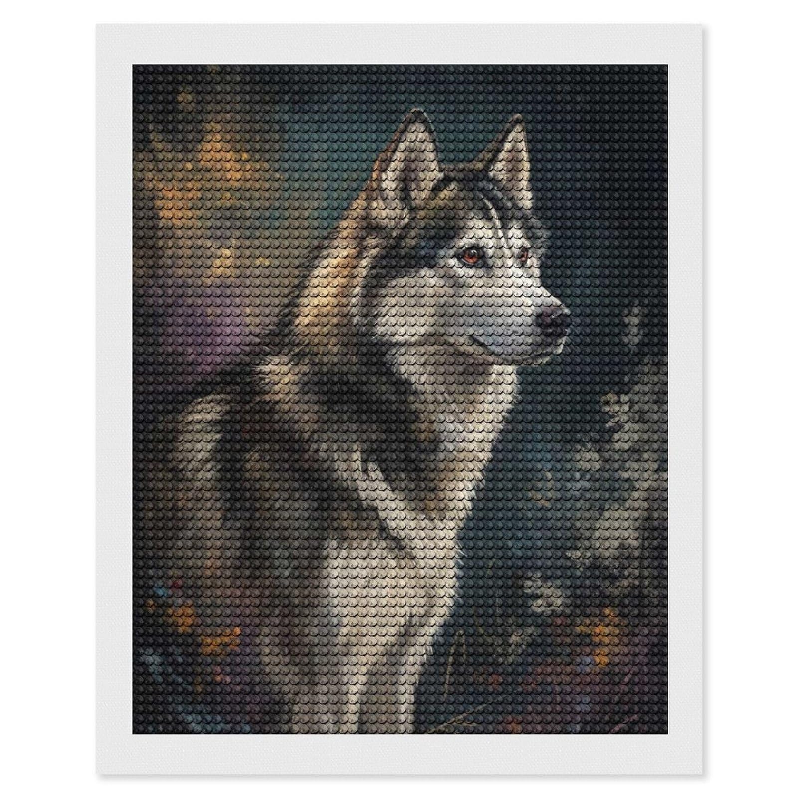Junmoney Majestic Husky Portrait Diamond Painting Set 16"x20", Stress Relief Craft, Easy to Enjoy, Vintage Style Decor, Festive Craft Gift