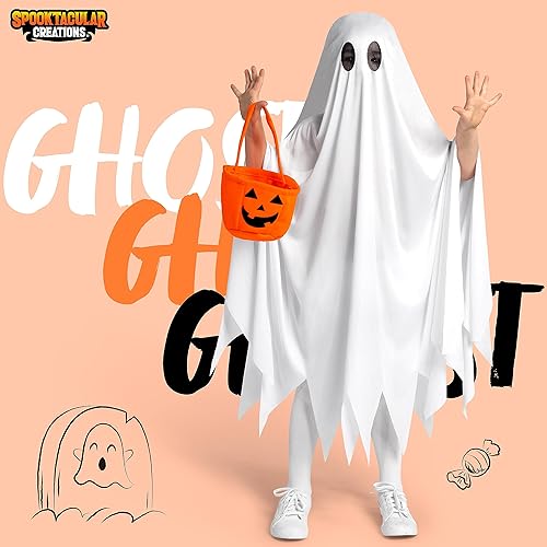 Miniatura 2 de Spooktacular Creations Disfraz de fantasma para niños, disfraz de Halloween silencioso blanco con bolsa de calabaza
