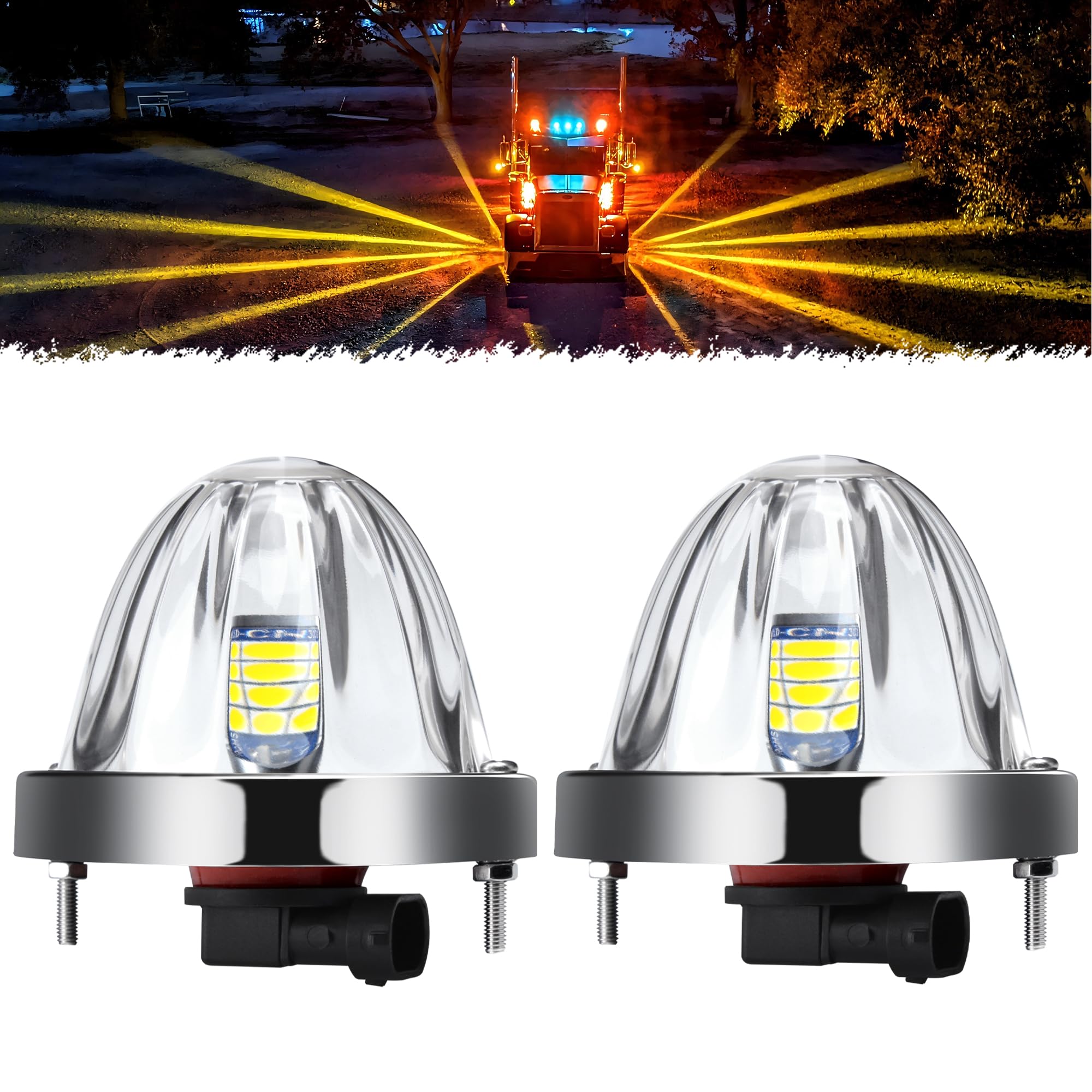 Vitonsbay Glass Watermelon Light,3-1/2" H11 Yellow LED/Clear Lens Side Marker Turn Clearance Lights with Bezel for Semi Trucks Trailers 2Pack
