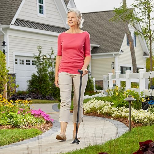 Miniatura 8 de Carex Bastón para caminar con punta de bastón pivote, agarre suave, altura ajustable con correa para la muñeca, mango suave sin látex, bastón rojo,