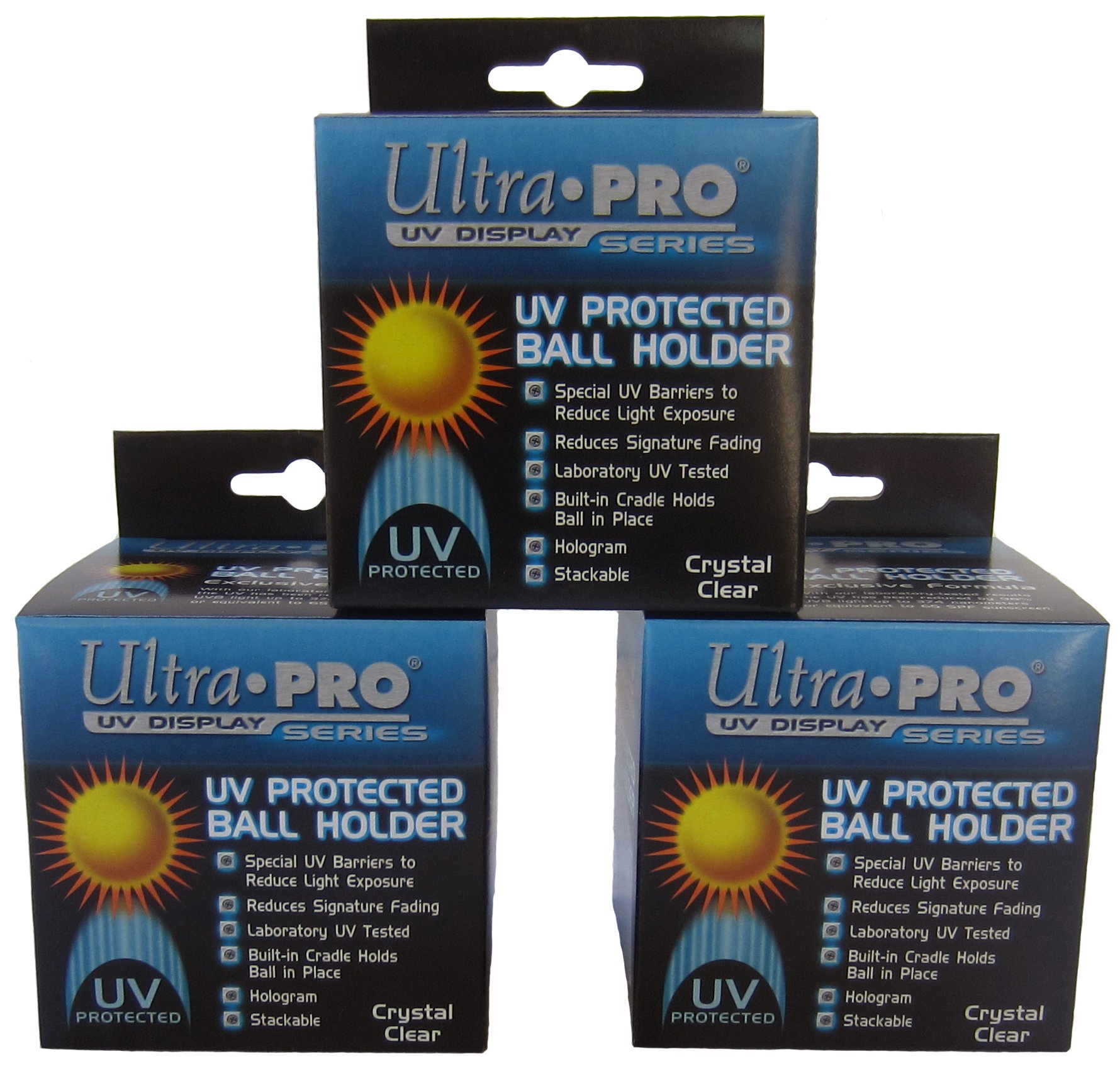 UV Display Series 3 Ultra Pro Square Baseball Display Holder w/Stand UV Protection New Lot Set (3 Baseball Cubes), Clear