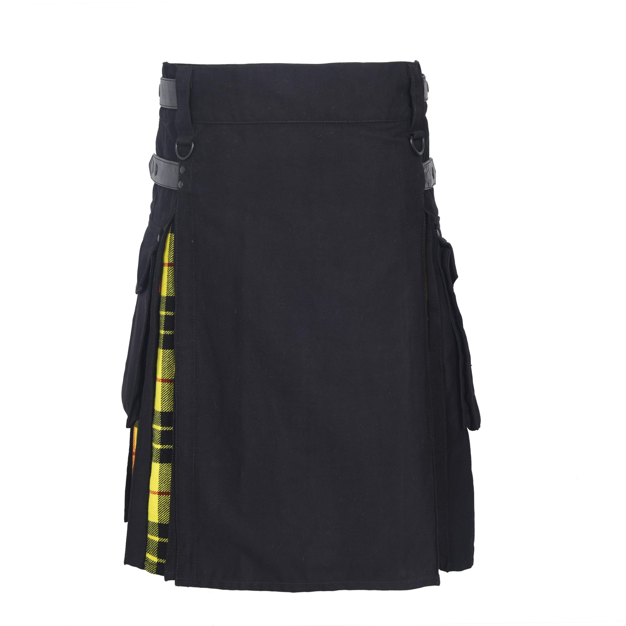 SHYNE KILTS U.K Men's Hybrid Leather Straps, Cotton & Tartan Utility Kilt - Macleod Of lewis (40")