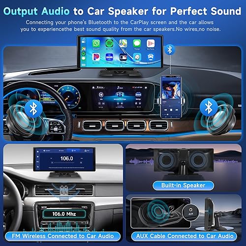Miniatura 6 de Podofo 10.26" Wireless Apple Carplay Car Stereo with 1080P Backup Camera, Portable Car Radio with Wireless Android Auto, IPS Touchscreen,Voice