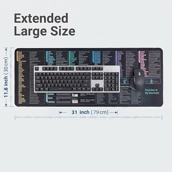 Excel Cheat Sheet Desk Pad with Formulas & Hotkeys,XL Excel Mouse Pad