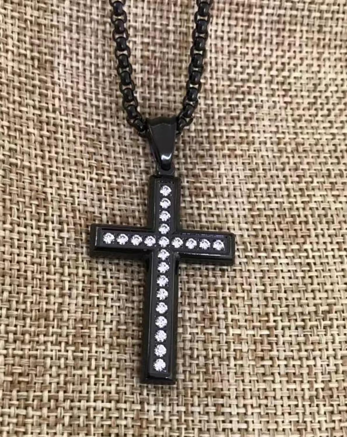 Cross Necklace for Men Stainless Steel Crucifix Pendant Silver White Gold Yellow Black Jesus Christ Plain Simple Women Fine Jewelry Gifts, 24 Inches Rolo Chain, Zirconia, Polished, Rope - Image 6