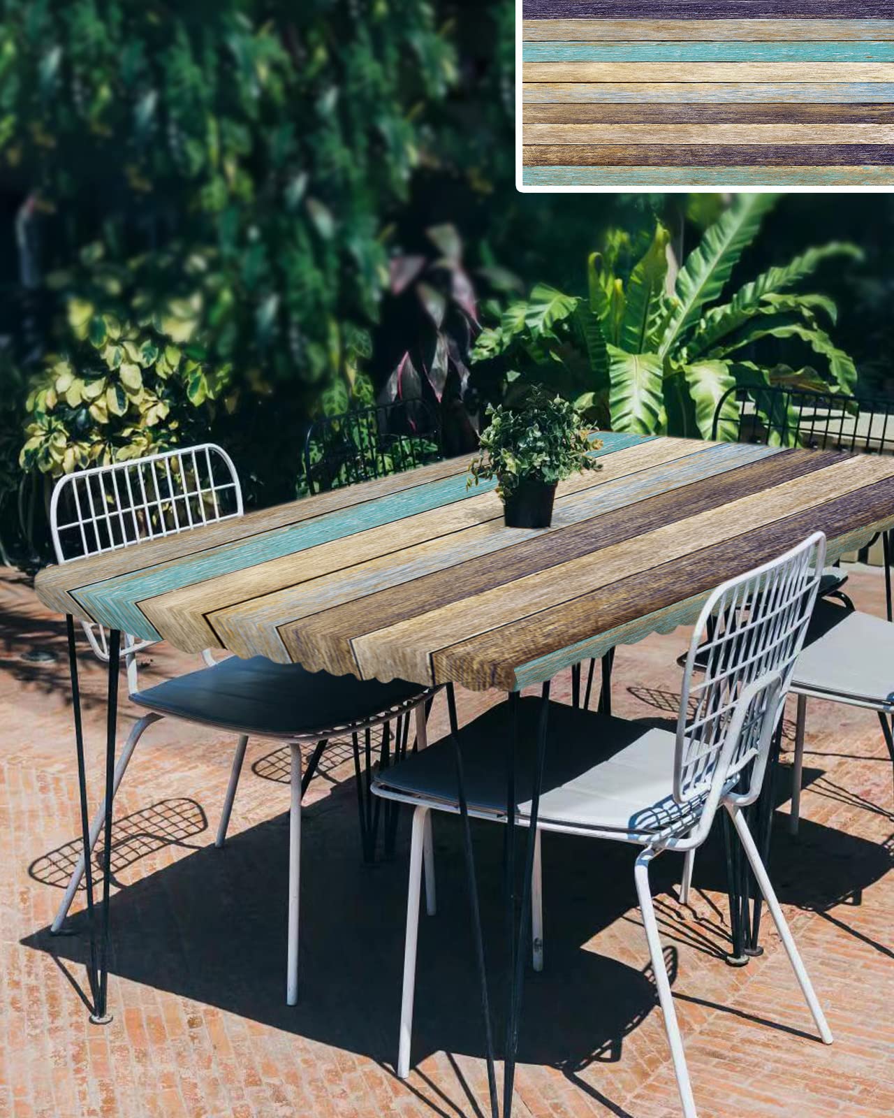 Runde Outdoor-Tischdecke Wasserdicht – Mit Schirmloch & Elastischem Rand, Für Tische 114–142 Cm