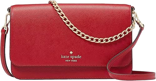 Kate Spade New York Bolso bandolera Madison Saffiano de piel con solapa para mujer, Cereza confitada