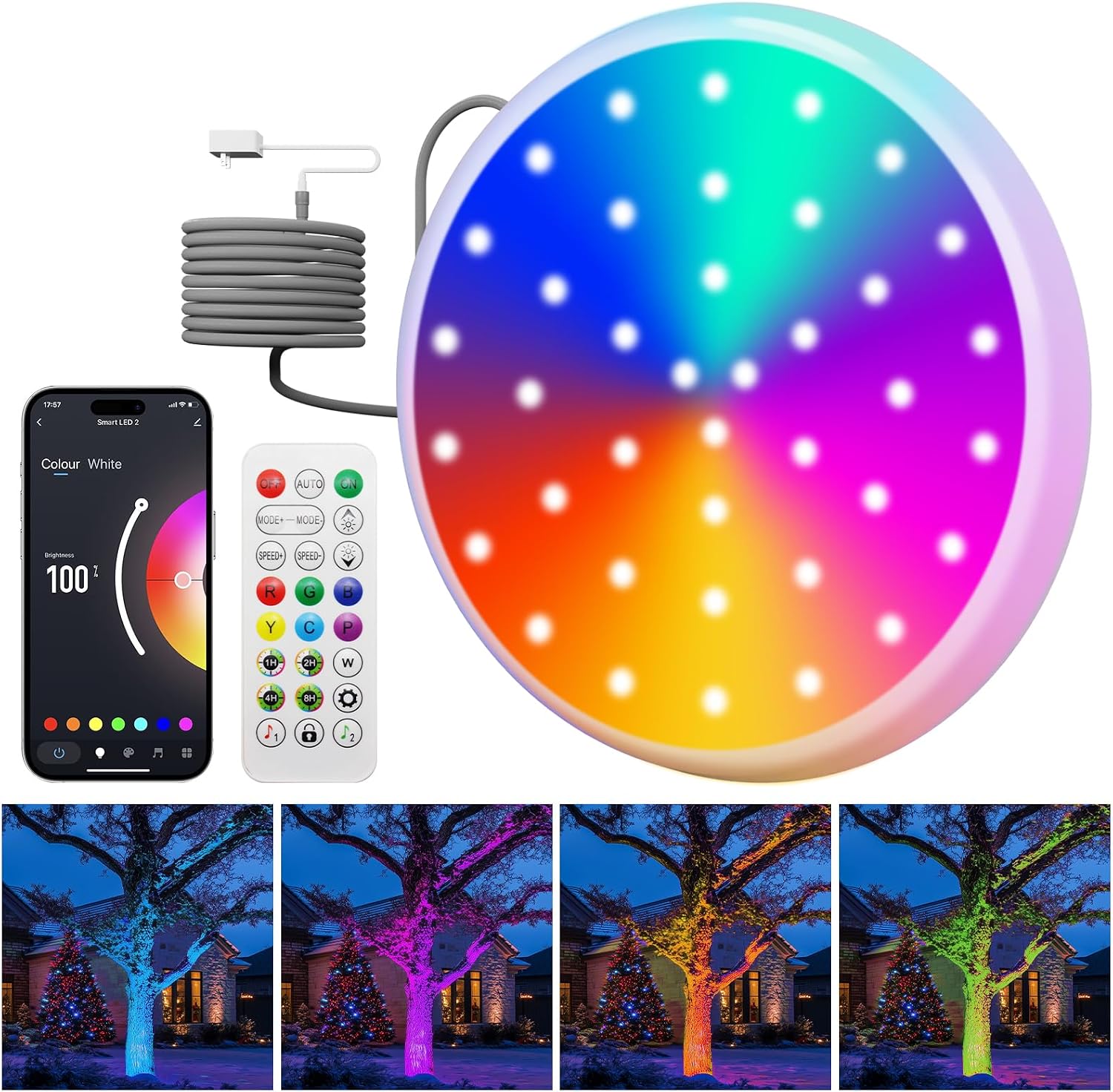 Spot Lights Outdoor -Christmas LED Light with Smart Remote Control-Low Voltage Landscape Lighting-63 LED Multi Modes Outdoor Spotlights Lights for Garden, Pathway, Yard, Tree