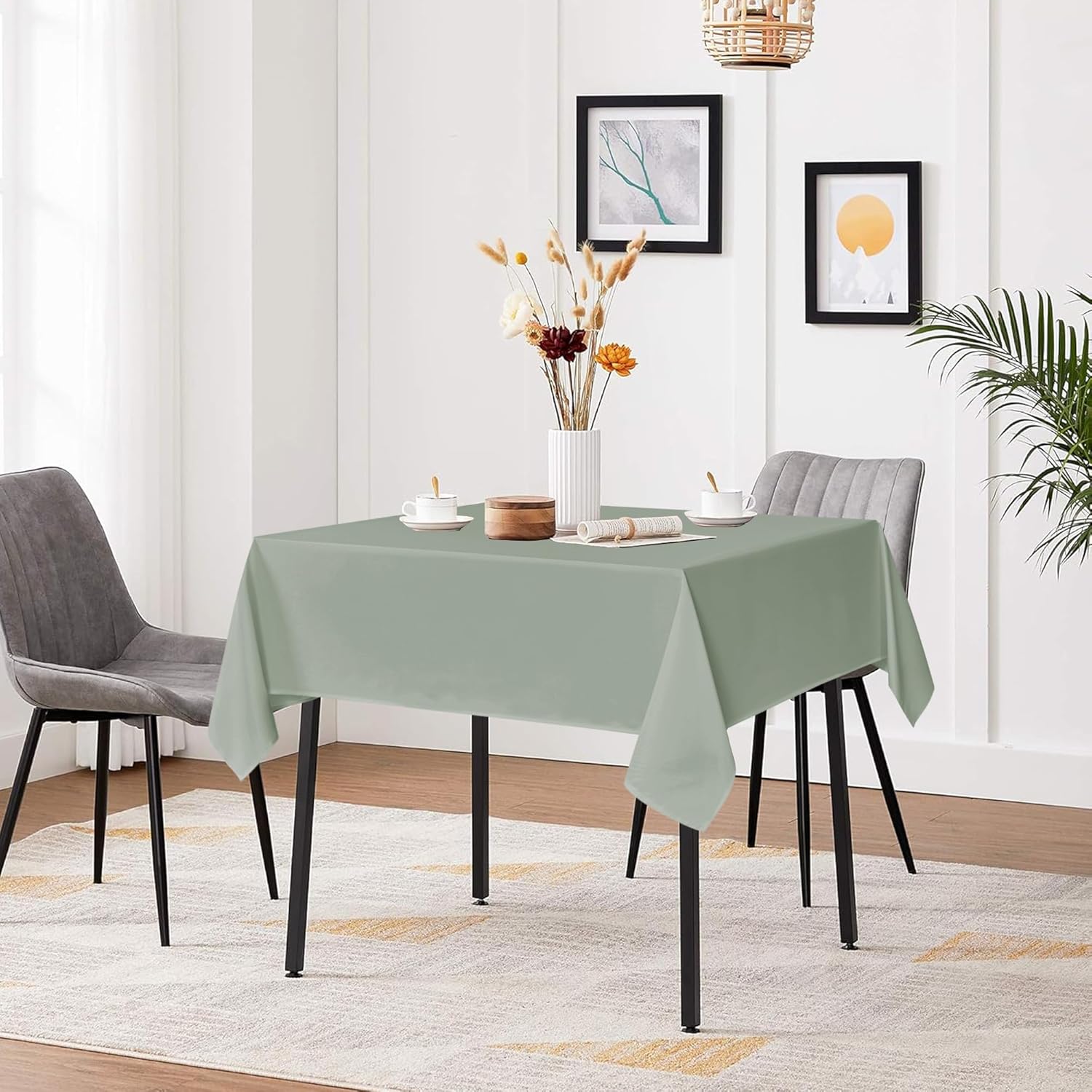sancua Square Tablecloths 54x54 Inch - Sage Green Fabric Table Cloth for Square or Round Tables, Washable Polyester Table Cover for Dinner, Holiday Party, Decorative Display Tables Sage Green 54" x 54" (Square)