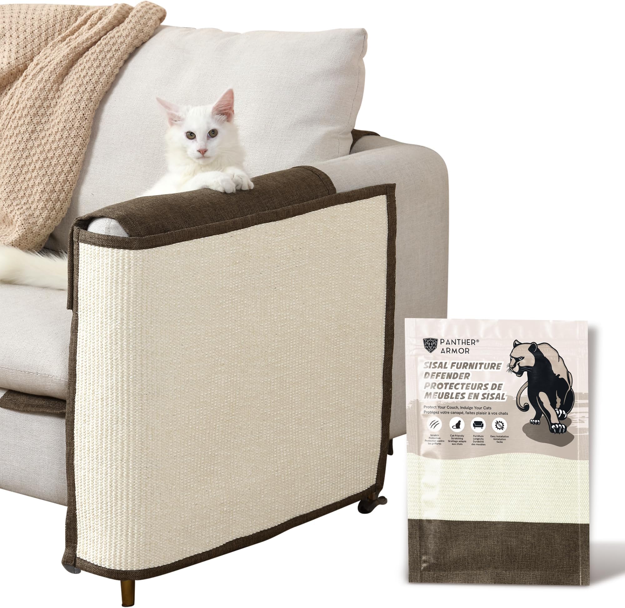 Panther Armor Couch Protectors Cat Scratching Mats [Left Arm in Brown