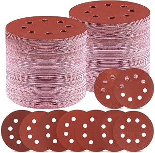 Giwiemi 150 Pack 5 Inch Orbital Sander Discs, 9 Grits 40-800 Hook & Loop Sandpaper Pads for Random Orbital Sanders
