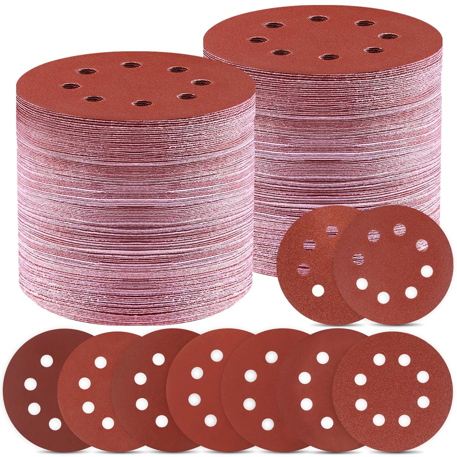 Giwiemi 150 Pack 5 Inch Orbital Sander Discs, 9 Grits 40-800 Hook & Loop Sandpaper Pads for Random Orbital Sanders