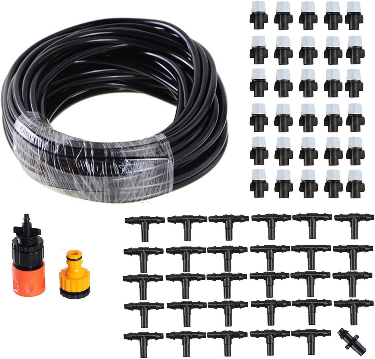 theBlueStone DIY 15m/50FT 30 Nozzles Mist Cooling Kit Misting Irrigation System for Patio Cooling Garden Irrigation Reptile Mosquito Prevent-50FT with 30PCS Mist Nozzles