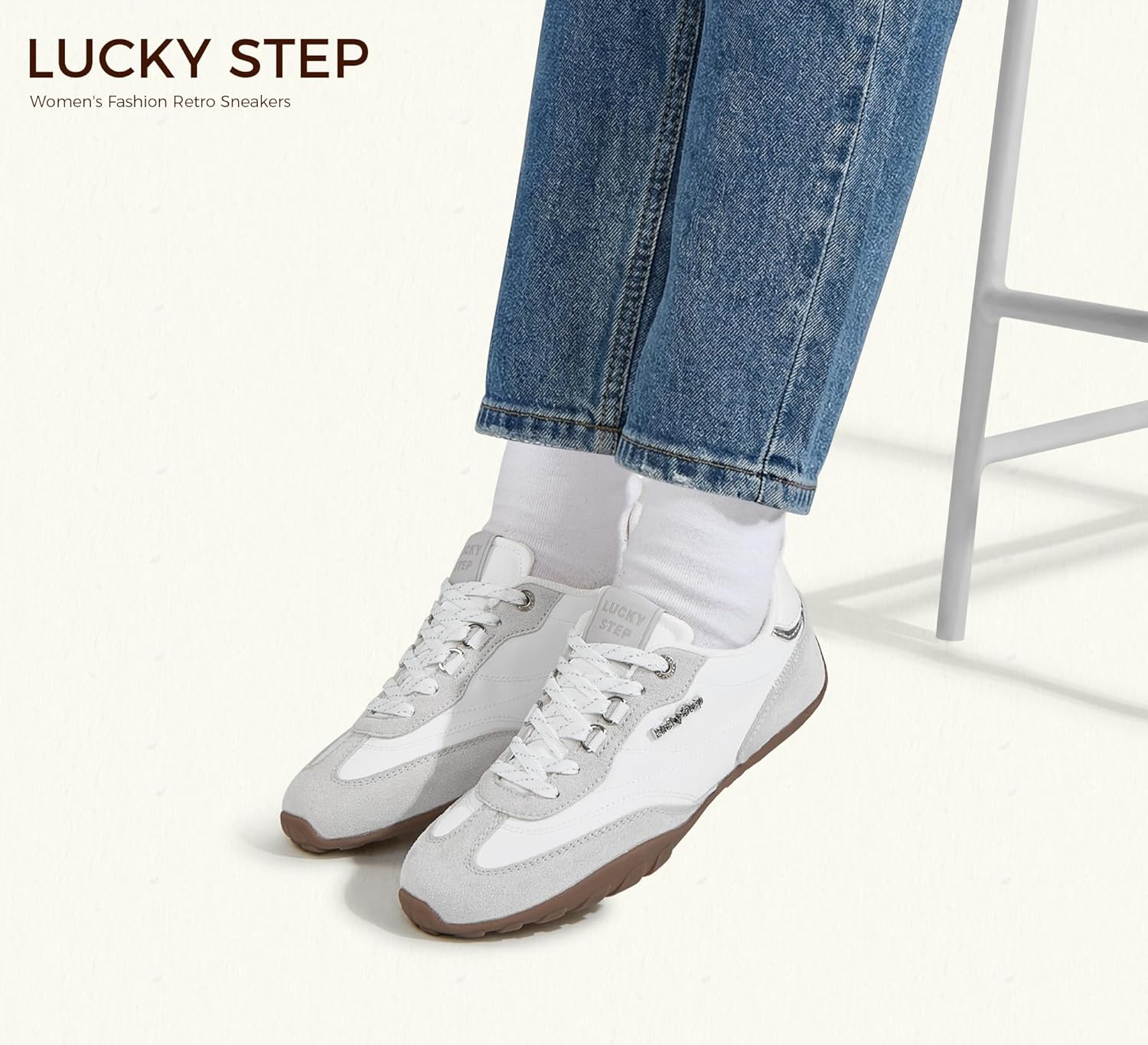 LUCKY STEP Women's Retro Fashion Sneakers - Lightweight Casual Non Slip Walking Shoes - Comfortable Lace Up Skate Sneaker