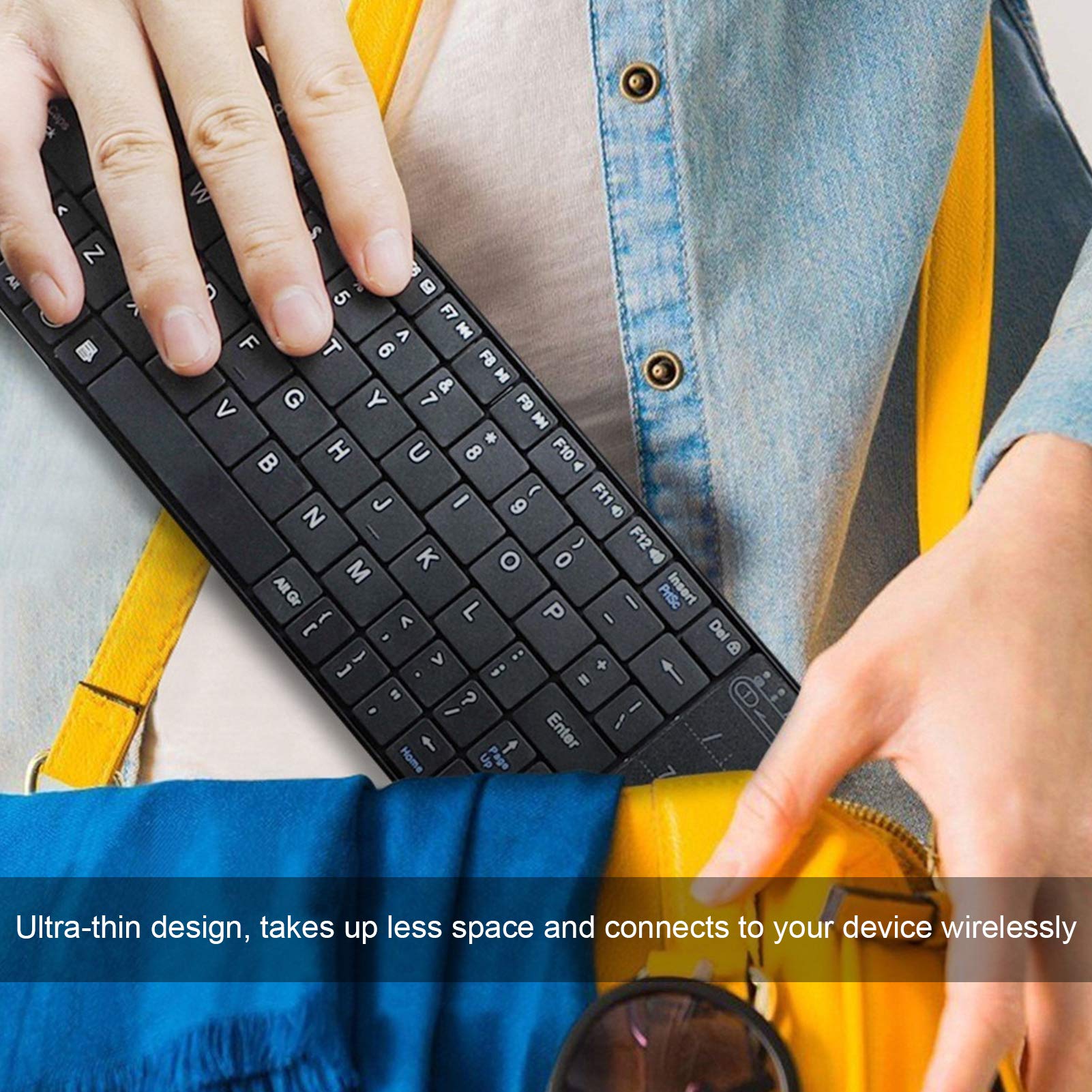 Tastiera Bluetooth Mini Con Touchpad – Sottile E Portatile Per Android, PC, Tablet – Batteria 90 Ore, Nera - 3