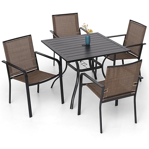 5 Piece Patio Dining Set, 4 PCS Outdoor Brown Sling