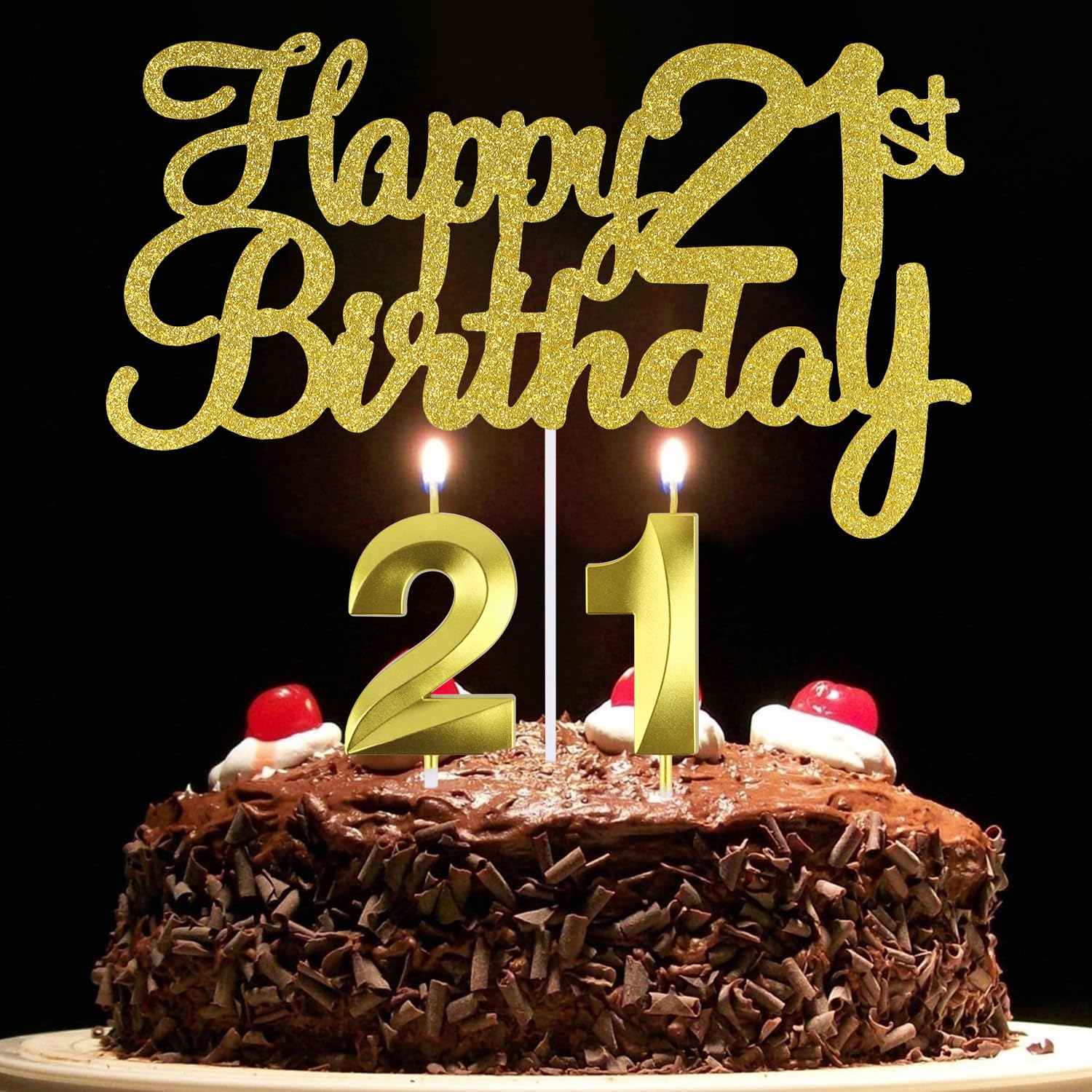 Happy 21st Birthday Cake Topper + 21st Birthday Candles, 21 Cake Topper Number 21 Candles for Cake, 21st Birthday Cake Decorations for 21 Birthday Party Decorations (21)