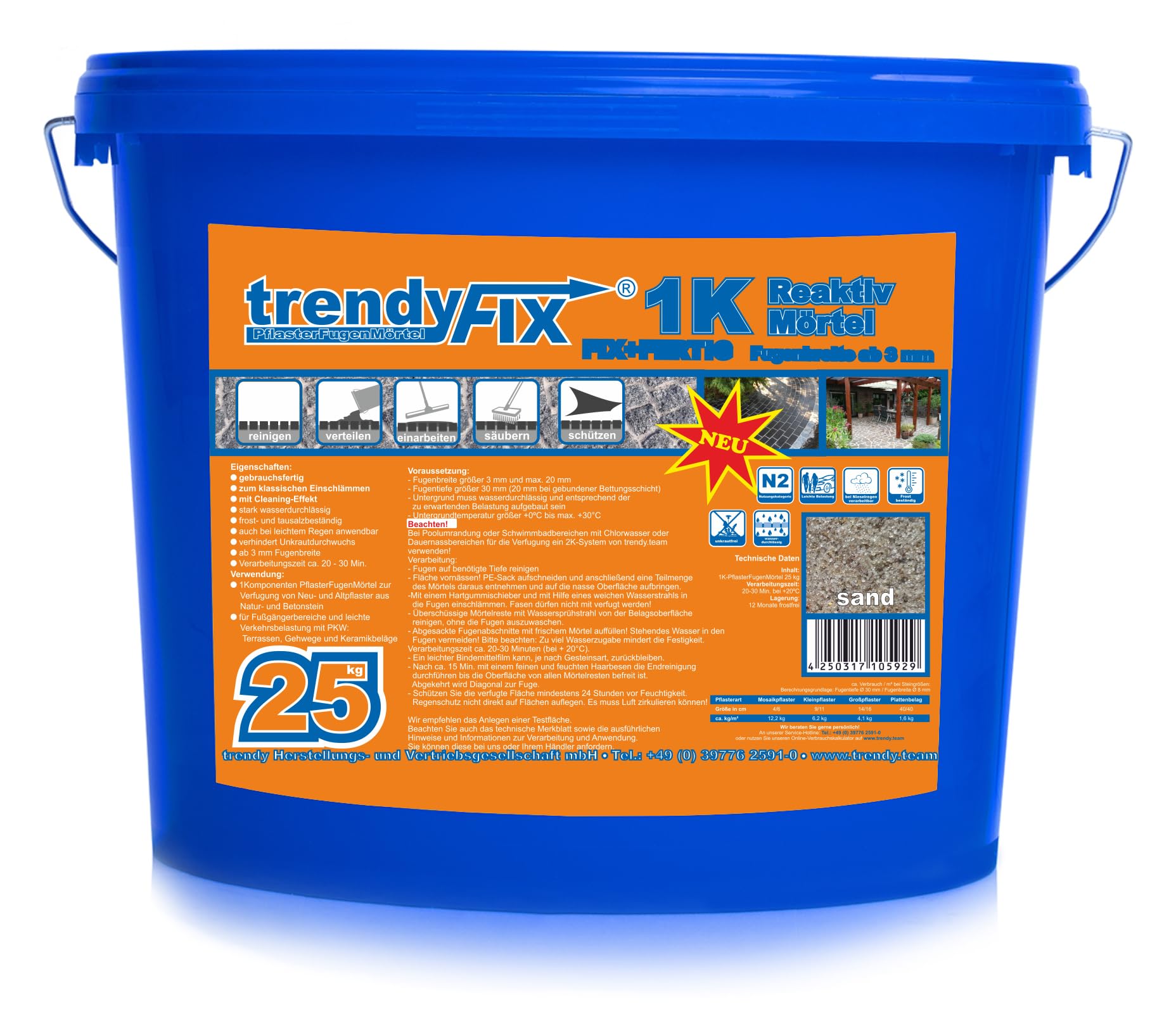 1K trendyFIX - Malta per fughe senza erbacce – 25 kg (sabbia) 1K trendyFIX pronto all'uso FIX+Fatto | Malta reattiva