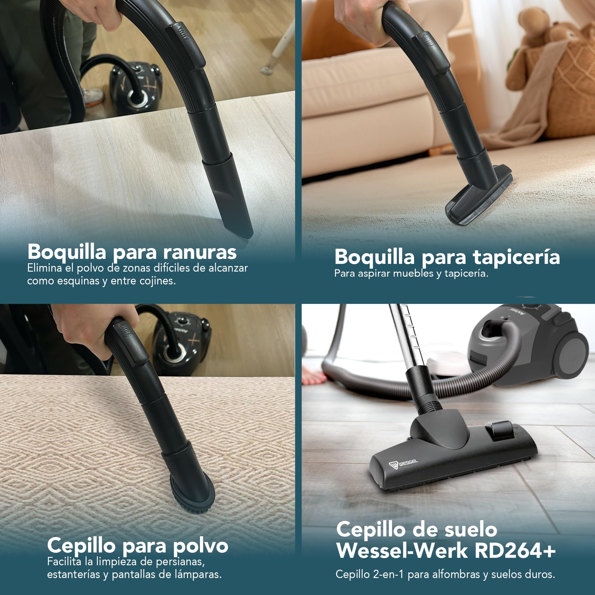 Akitas C5 Aspiradora con Bolsa 850W, Alcance 9m, Cabezal Alemán Wessel-Werk, Filtro HEPA para Mascotas y Alergias, Ligera y Compacta
