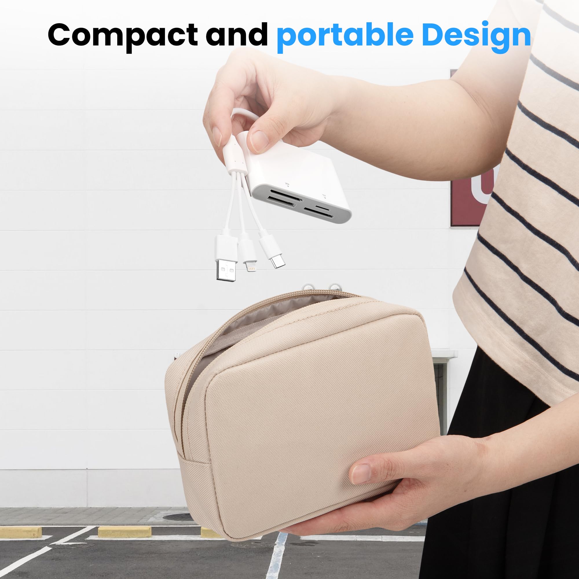 3-in-1 SD-Leser iPhone, Lightning/USB-A/USB-C Adapter SD/TF/XD-Karten (Cremeweiß)