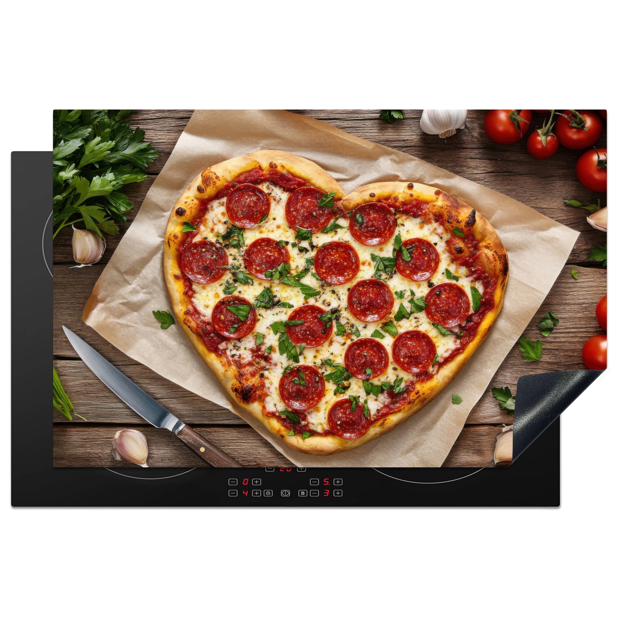 KitchenYeah© Induction Hob Cover Protector Mat 20.5"x31.5" / 80x52 cm Kitchen Universal Ceramic Covers for Electric Cookers Vinyl Pizza - Heart - Pepperoni - Tomato