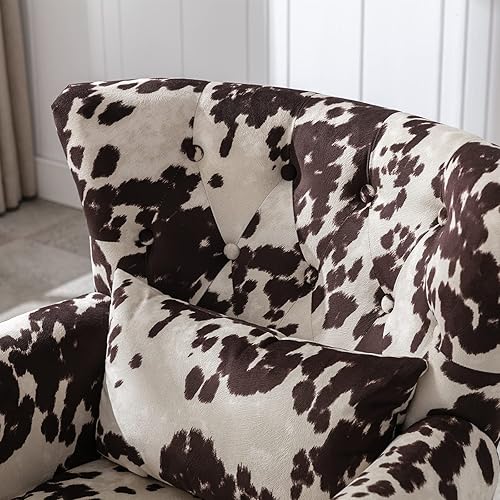 Miniatura 4 de Janoray Silla decorativa moderna de mediados de siglo, sillón tapizado, cómodo sofá individual copetudo de terciopelo con respaldo de alas con