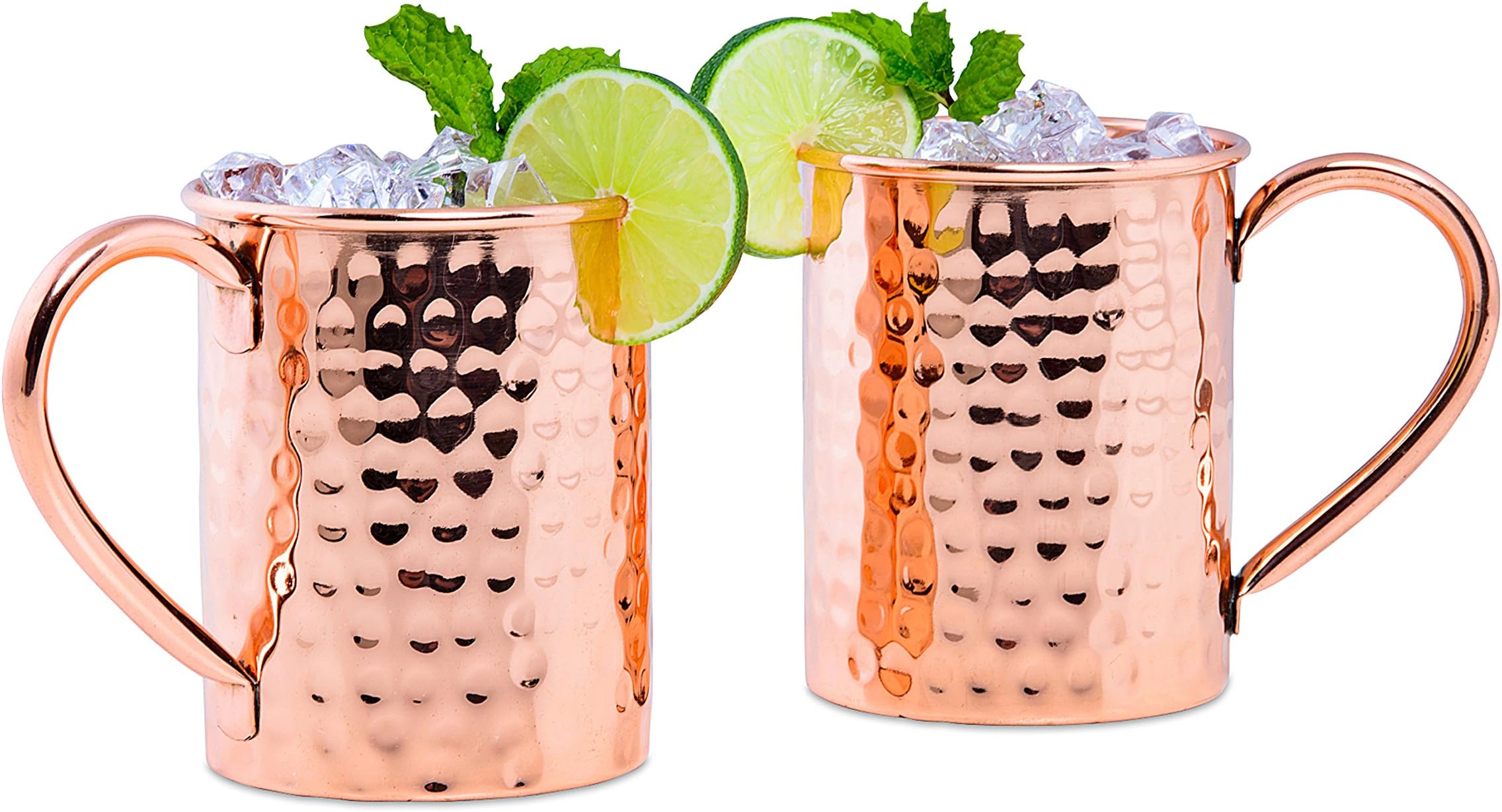 Moscow Mule Copper Mugs by Raw Mountain. 100% Pure Solid Copper. Unlined & Hand-crafted. Set of 2 16 oz. mugs. FREE Recipe Ebook With Every Order (Hammered)