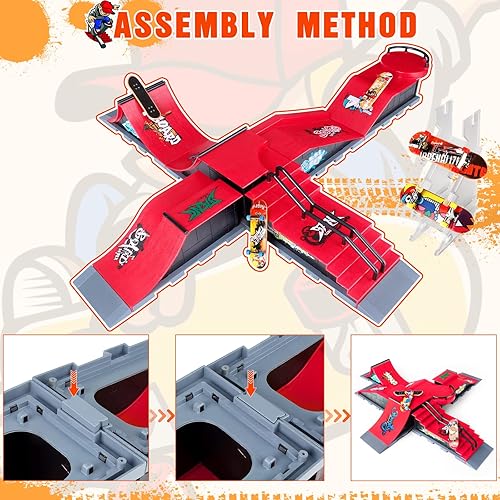 Miniatura 4 de MOMSIV Mini Finger Toy Skateboard Park Ramp Kit Diapasón Half Pipe Ultimate Parks Training Props Accesorios para niños y adultos 6 en 1