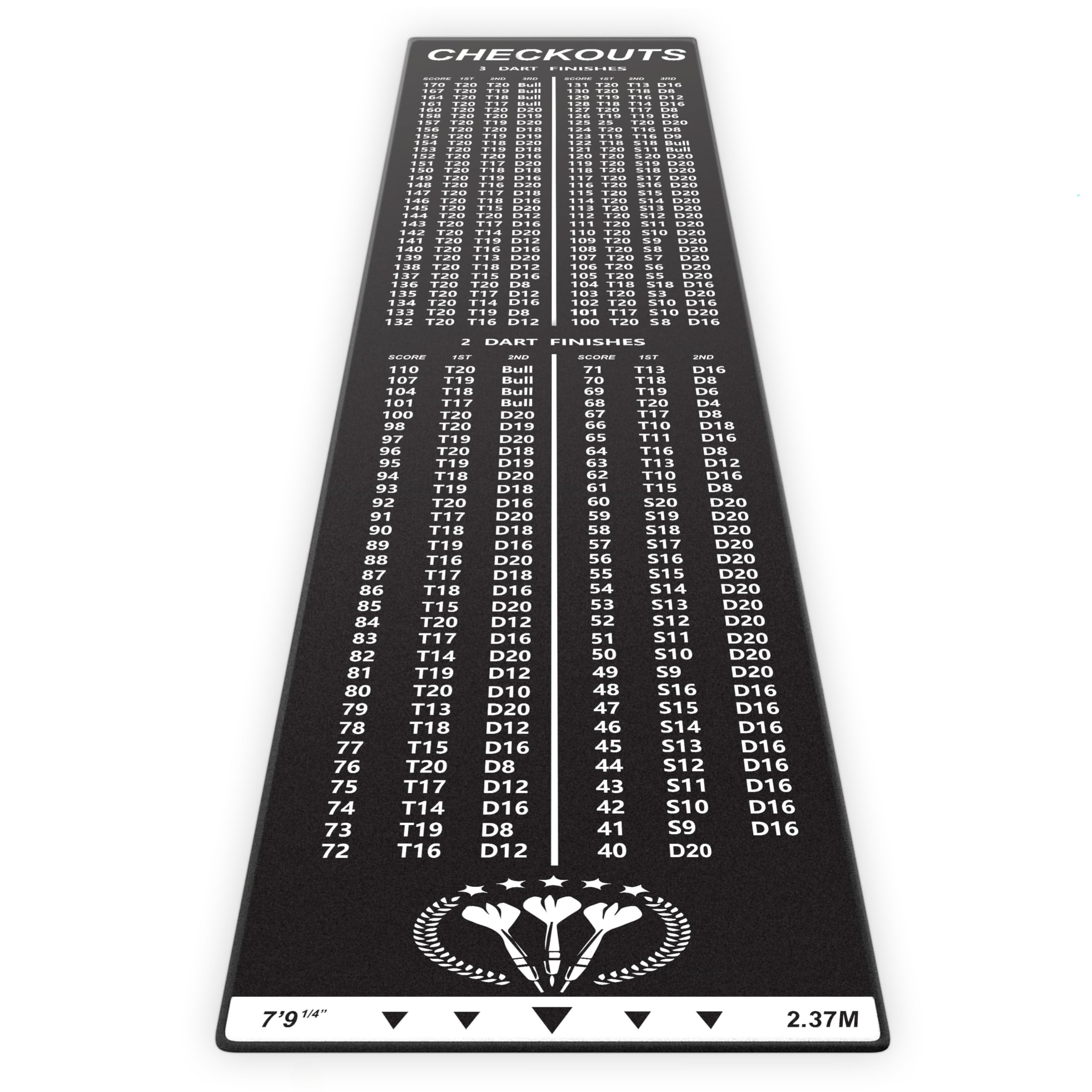 BCM-SPOR-DAR-57237_CE_FBM_GB : Studio M - Darts Mat with Oche 57 x 237cm - Floor Protector Mat for Steel Darts - Official Distance - Non slip - With Checkout Table - Black