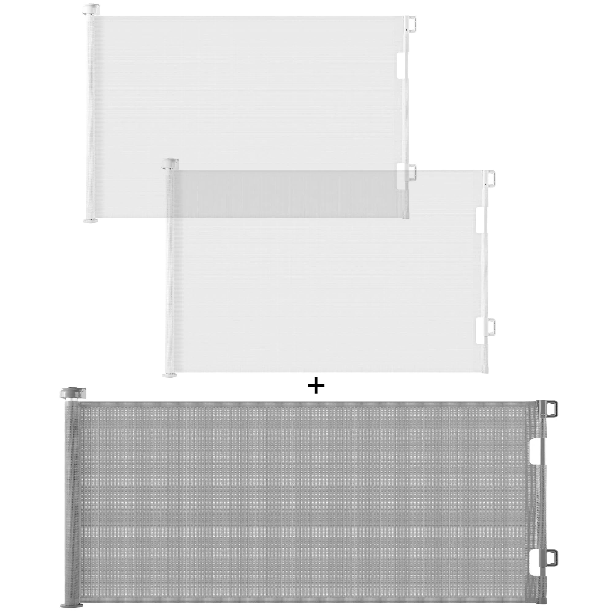 CumborGray Wide Pet Gate 33" Tall, Extends to 76" Wide (1 Pack) & Cumbor White Baby Gate for Doorways 33" Tall, Extends to 55" Wide(2 Pack)