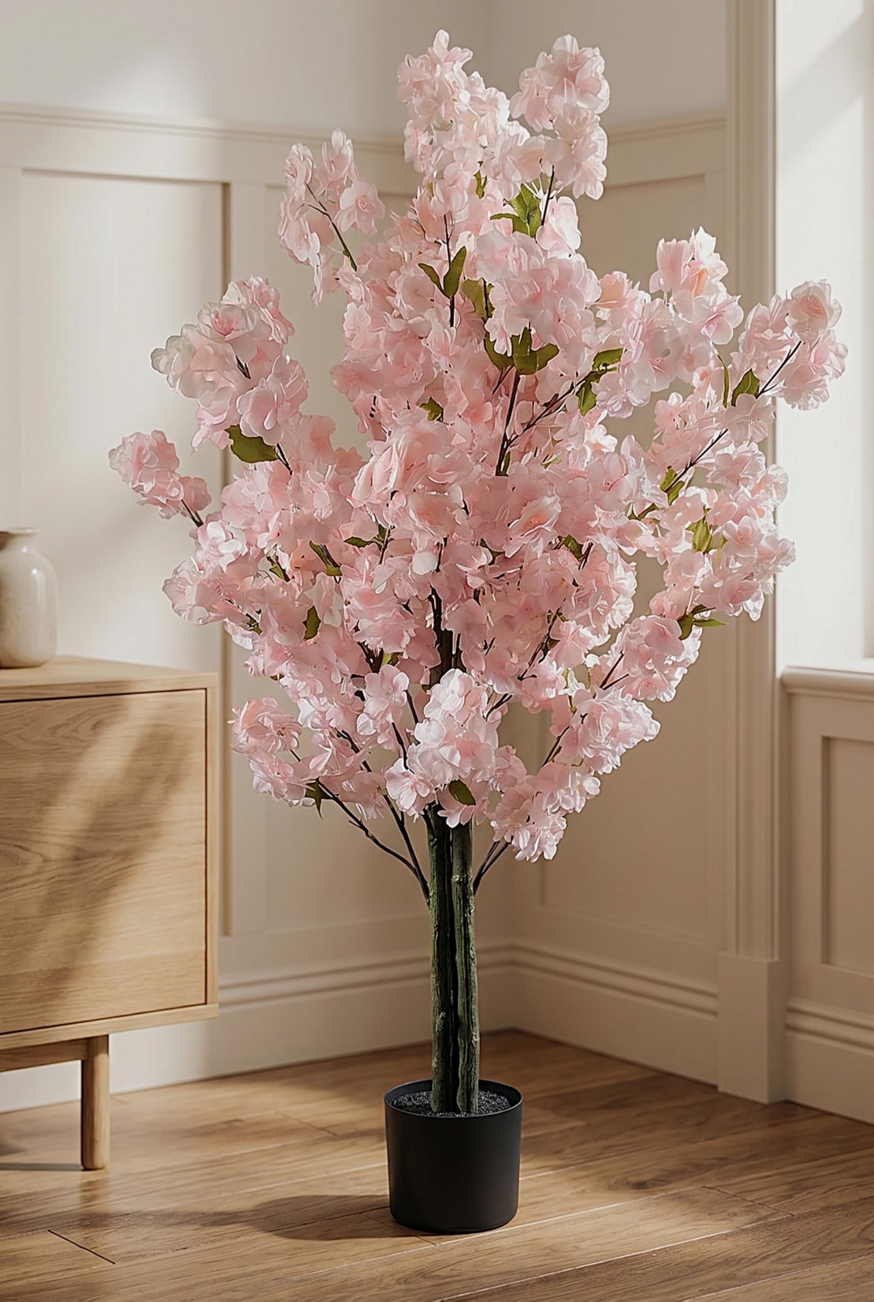 Arnusa Plante artificielle de cerisier, arbre de cerisier artificiel, fleur de cerisier, plante d'intérieur (rose, 120 cm), Extra Breit, (KP Kirsche)